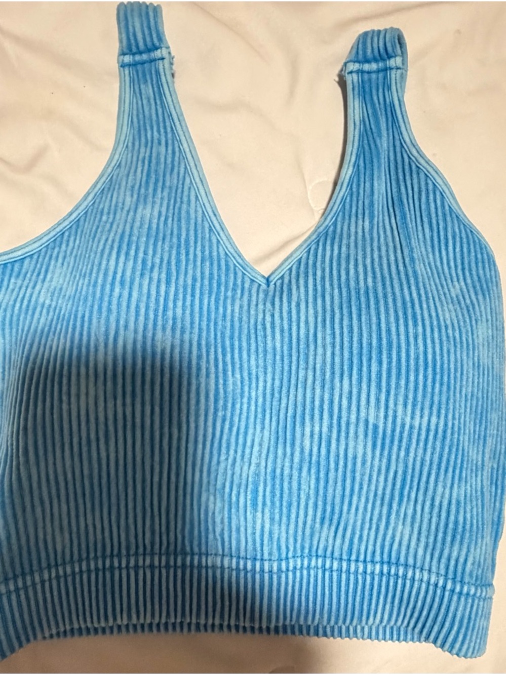 Zenana Outfitters Blue Ribbed V-Neck Sports Bra